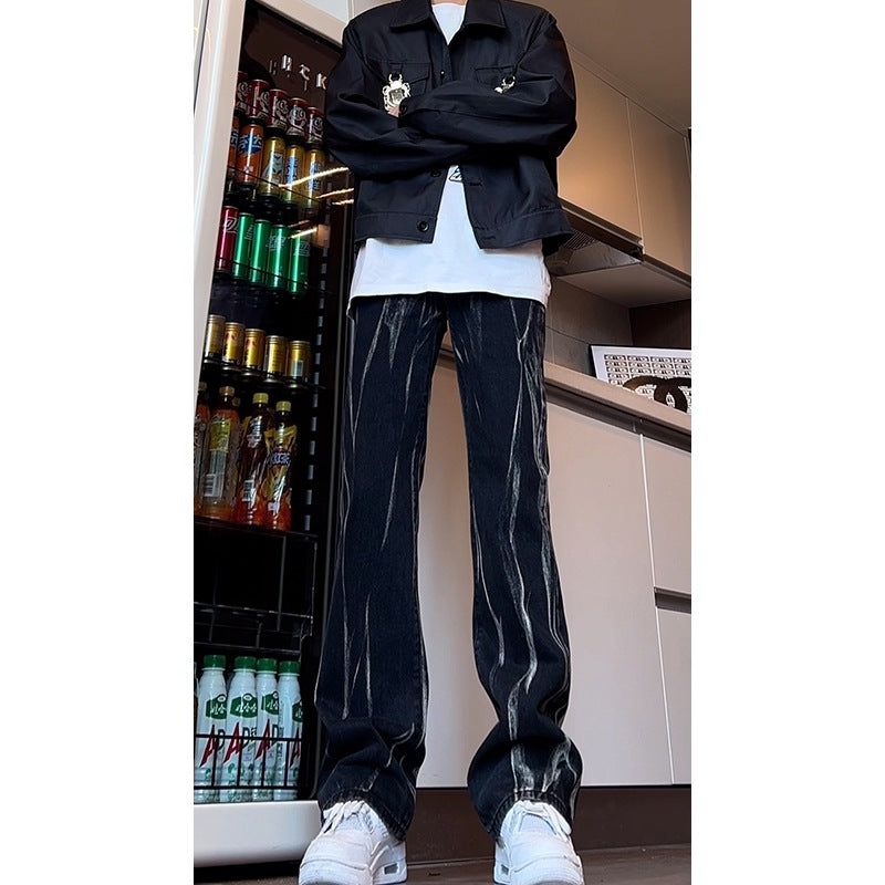 Casual Washed Dye Wide Leg Jeans for Men