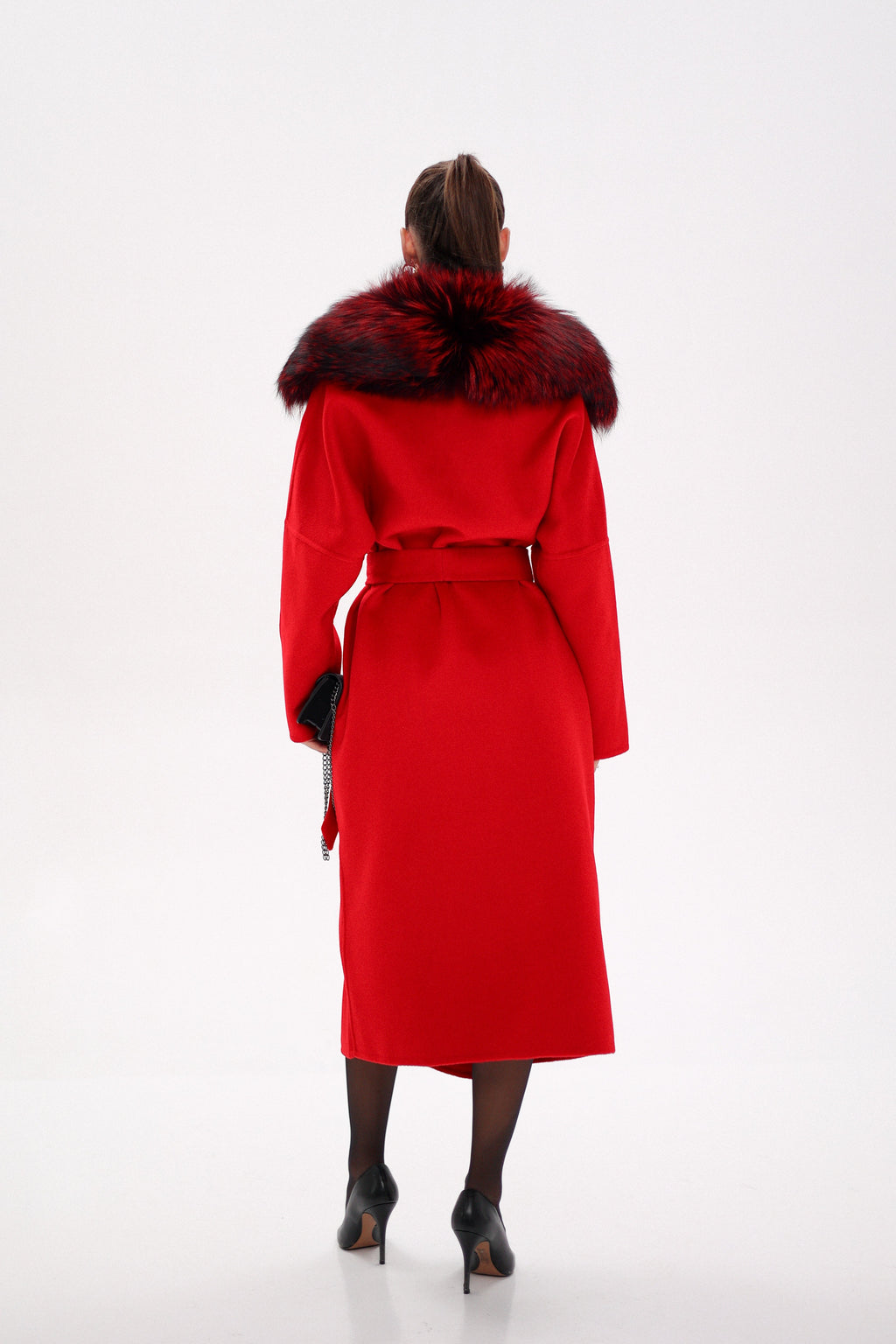 Saga®Furs Silver Fox Wool Alpaca Wraparound Coat in Red