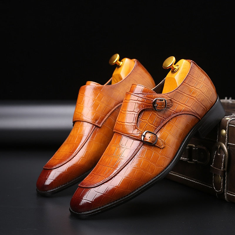 Classic Crocodile Pattern Business Flat Shoes, Men Designer