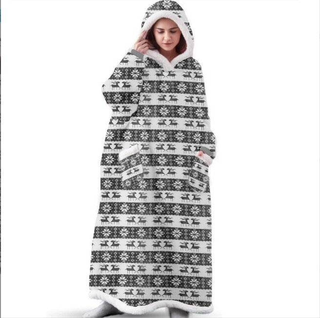Super Long Flannel Blanket with Sleeves Women Men Pullover Fleece