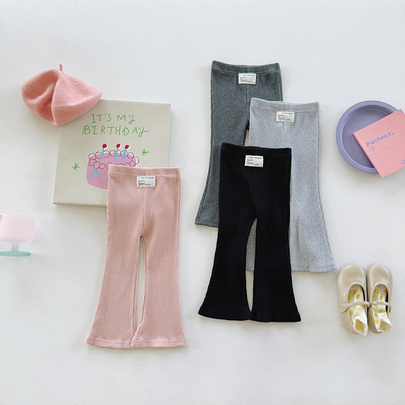 Flared Pants Solid Color Stretchy Bottoms