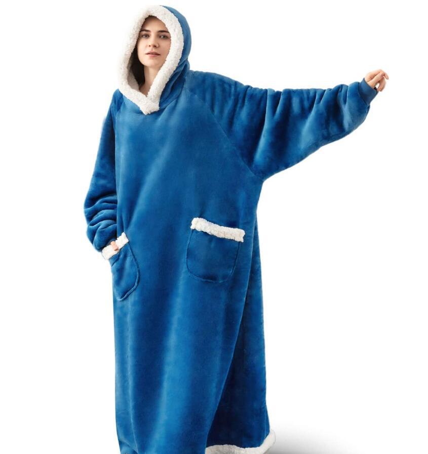 Super Long Flannel Blanket with Sleeves Women Men Pullover Fleece