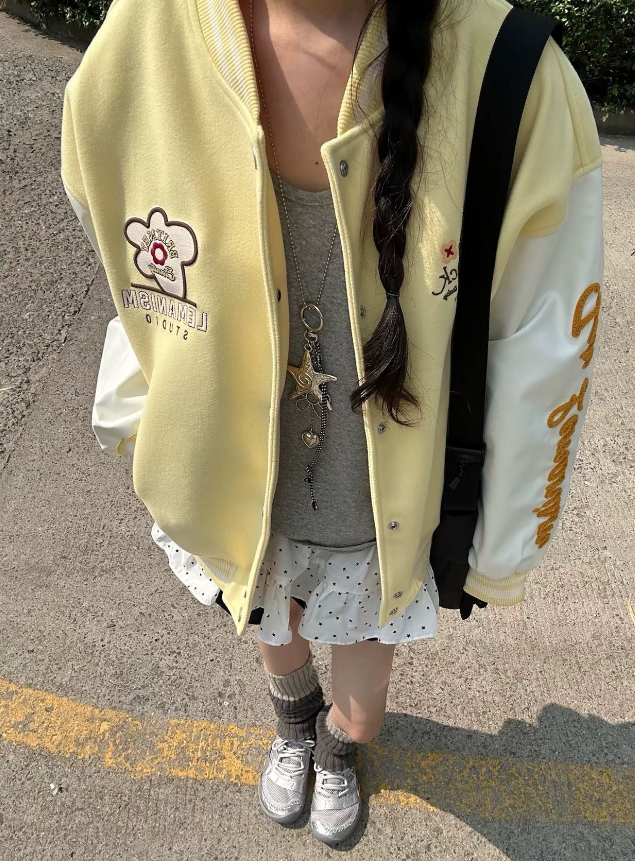 Red Embroidered Baseball Jacket for Women