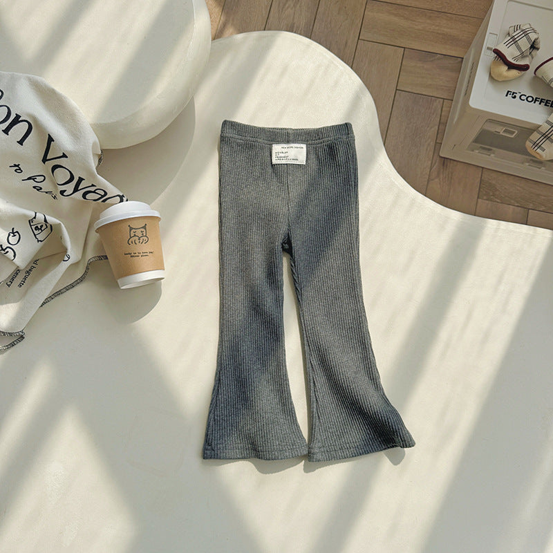 Flared Pants Solid Color Stretchy Bottoms