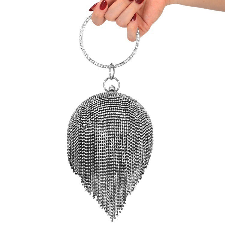 New Dinner Bag European and American Women's Handbag Round Tassel Banquet Handbag Dress Evening Bag