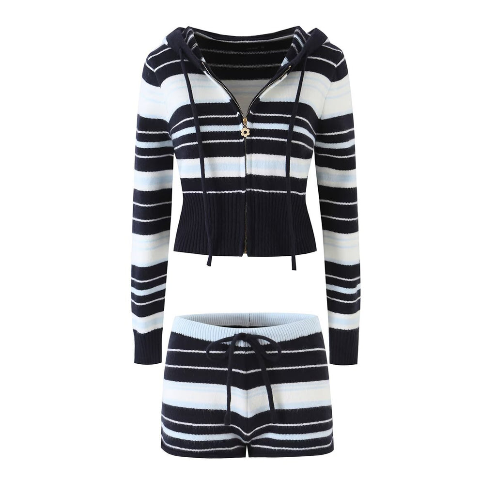Striped Knit Zip-Up Cardigan &amp