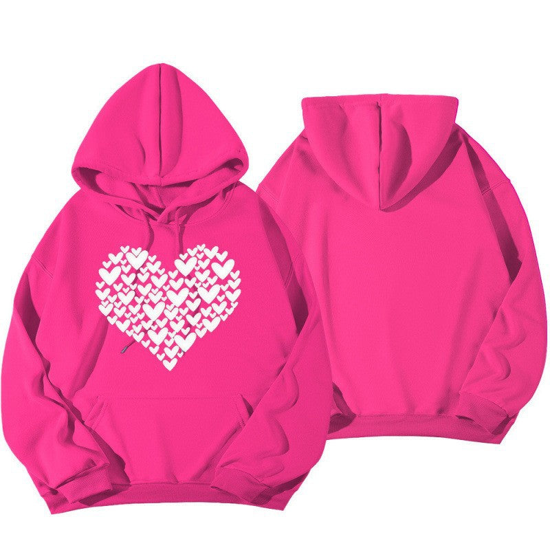 Women Heart Print Drop Shoulder Sleeve Hoodie