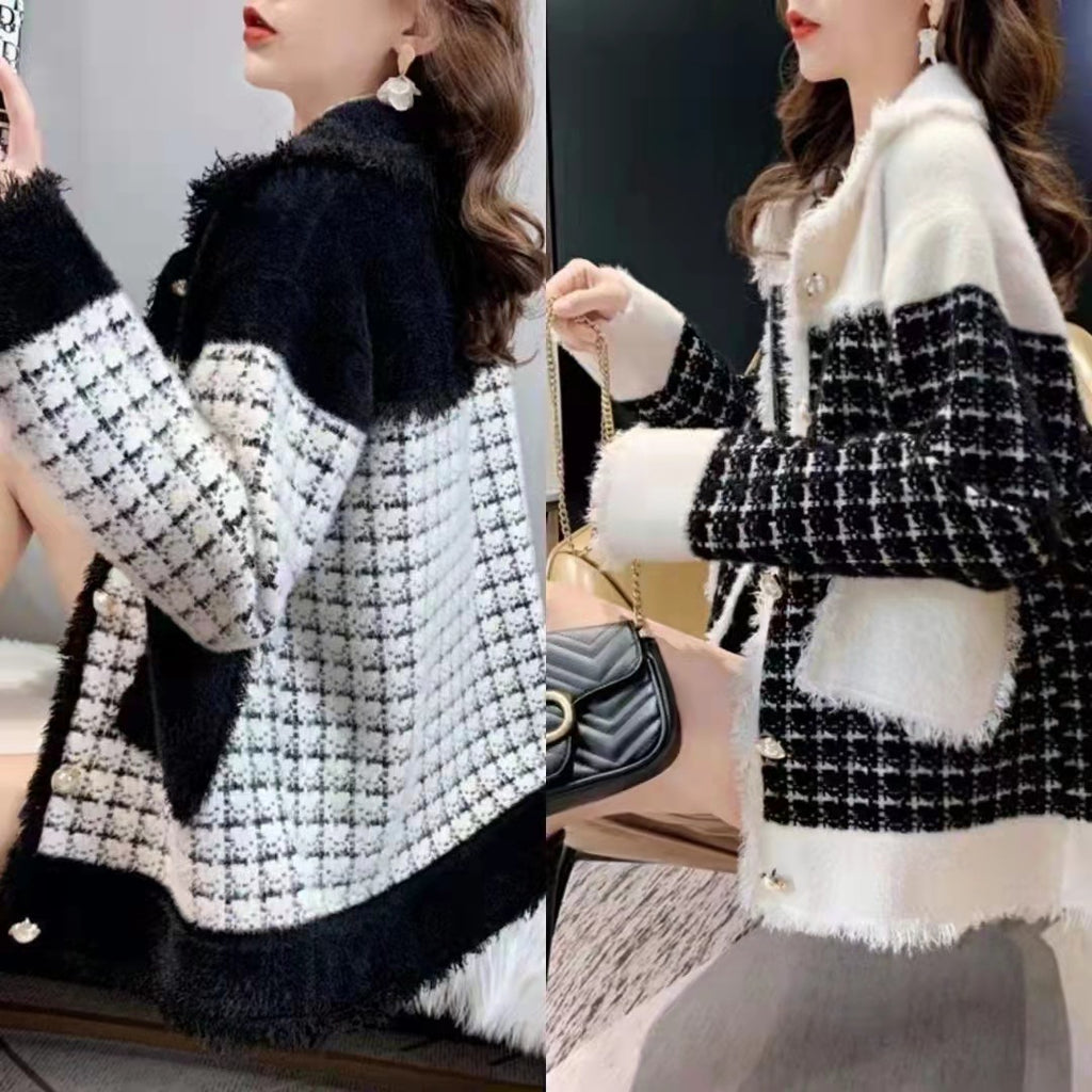Faux Mink Wool Thickened Loose Women Cardigan Sweater Jacket