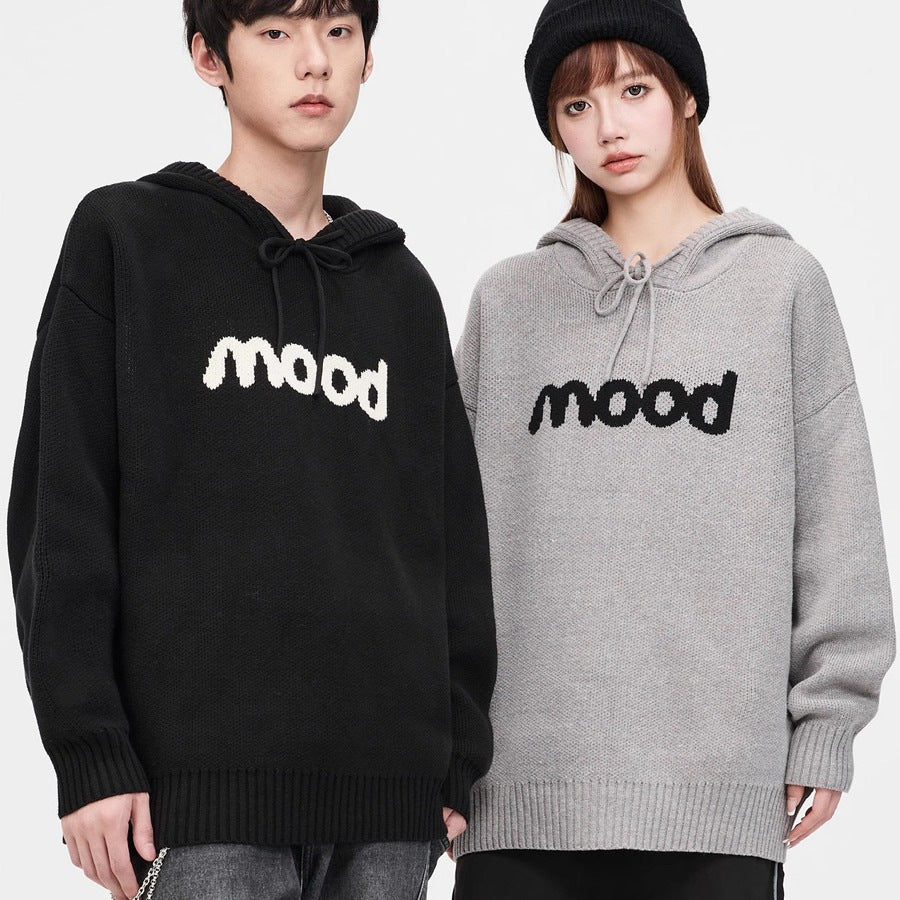 Unisex Jacquard Letter Long Sleeve Hood Sweater