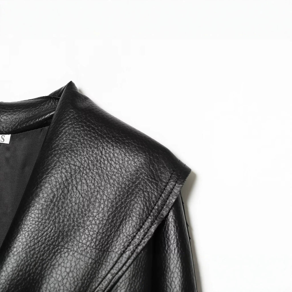 Loose one piece buckle   leather jacket for women
