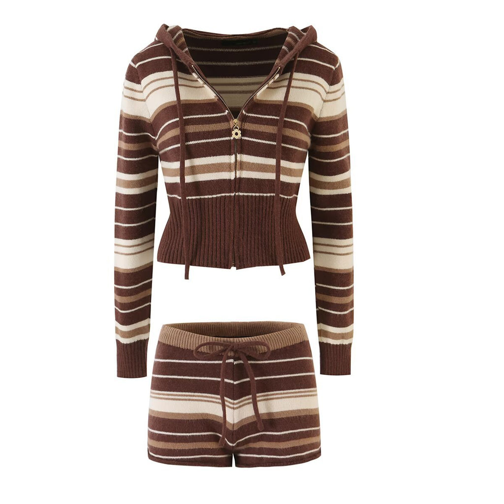 Striped Knit Zip-Up Cardigan &amp