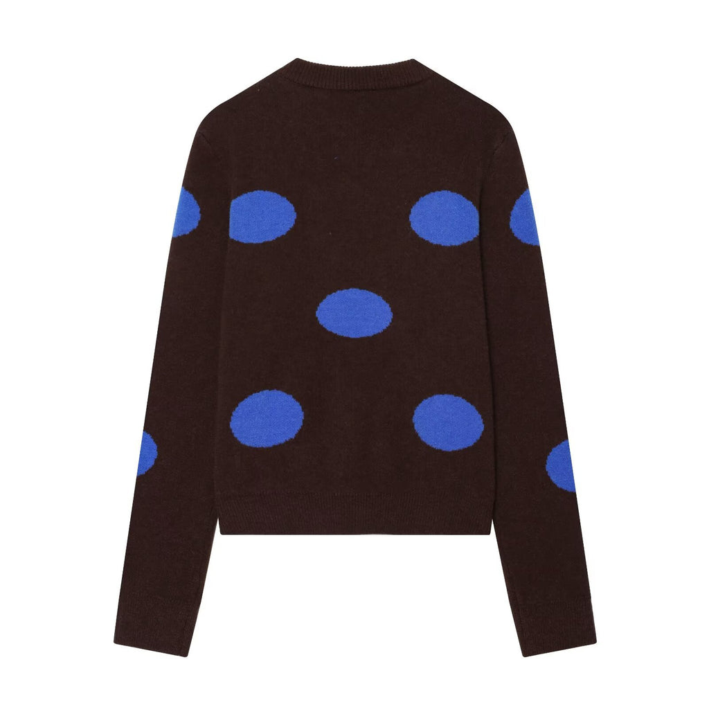 Polka dot long sleeved round neck sweater for women