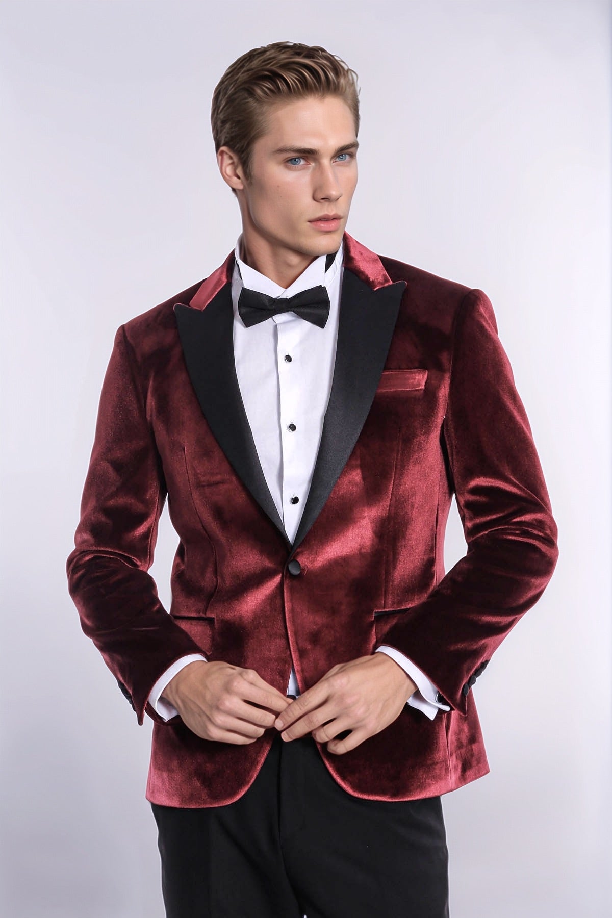 Velvet Slim Fit Burgundy Men Tuxedo Jacket - Wessi