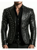 Carter Men's Black Studded Leather Blazer