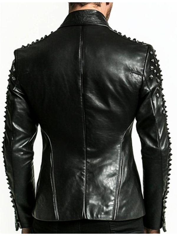 Carter Men's Black Studded Leather Blazer