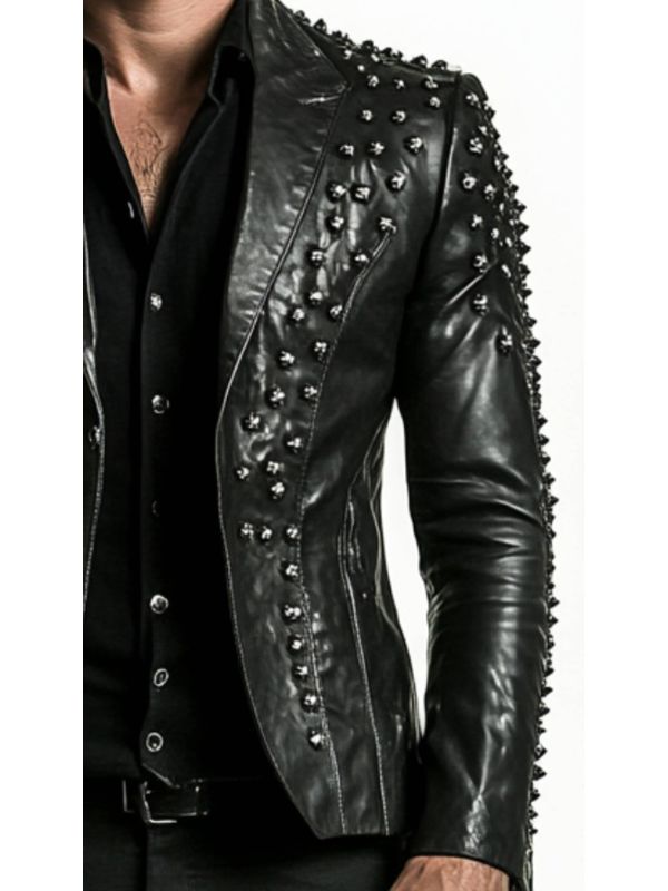 Carter Men's Black Studded Leather Blazer