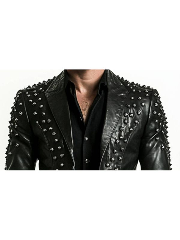 Carter Men's Black Studded Leather Blazer