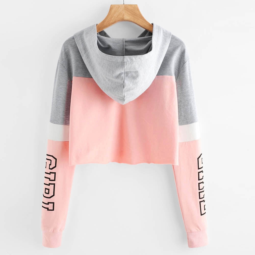 Women Letter Crop Top Hoodie