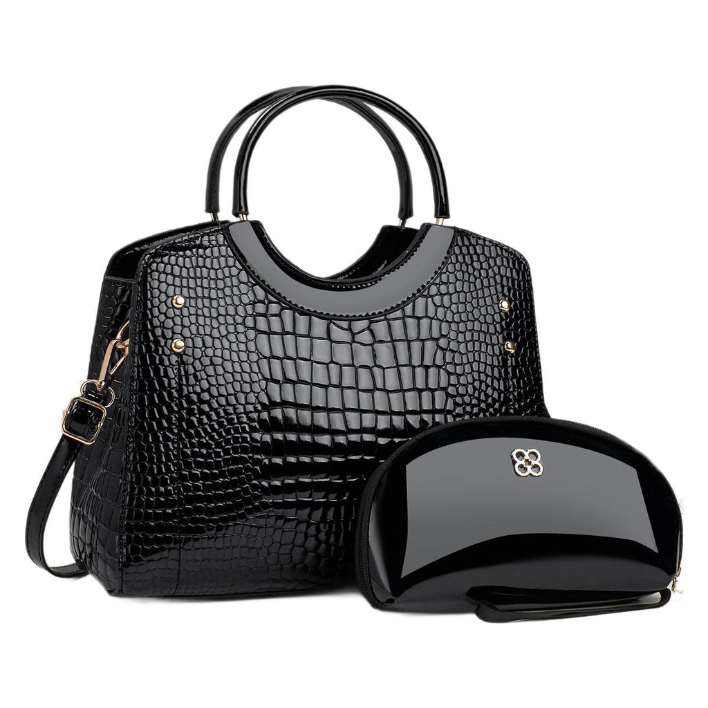 Snake patterned mother and child bag shiny leather  bag