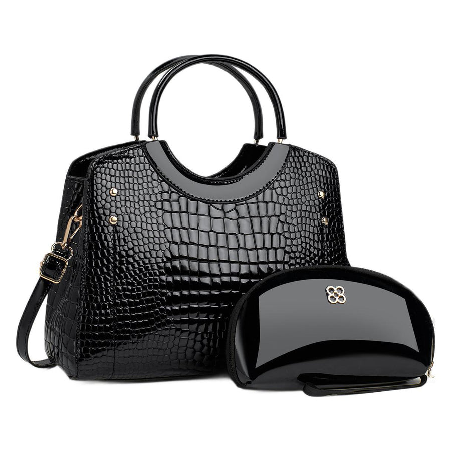 Snake patterned mother and child bag shiny leather  bag
