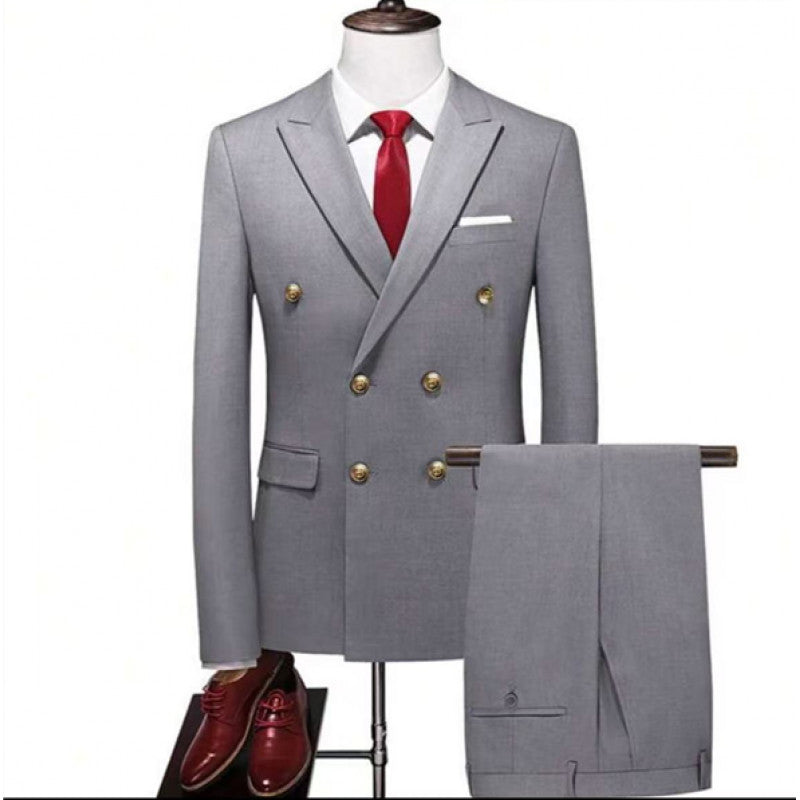 Double-Breasted Gold Button Suit Set for Men