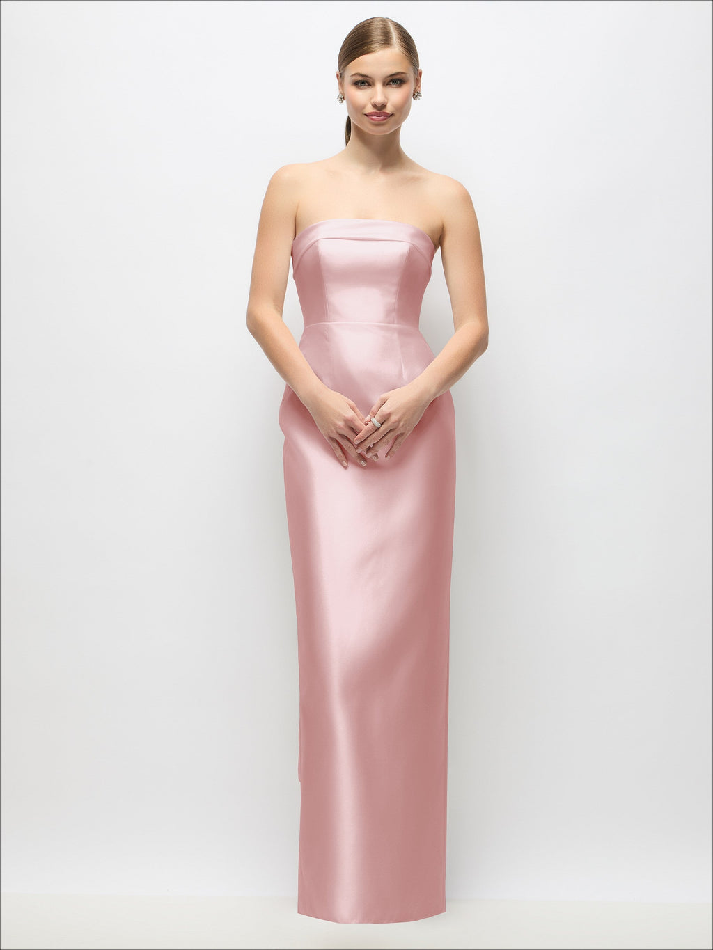 Strapless Cuff Satin Maxi Dress with Column Skirt & Back Bow