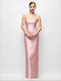 Strapless Cuff Satin Maxi Dress with Column Skirt & Back Bow