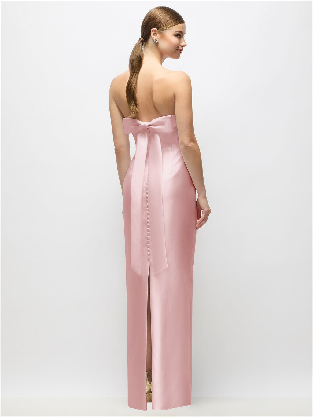 Strapless Cuff Satin Maxi Dress with Column Skirt & Back Bow