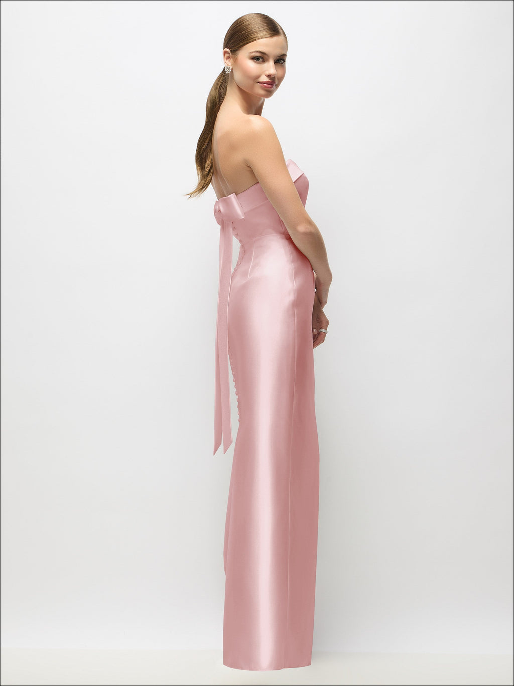 Strapless Cuff Satin Maxi Dress with Column Skirt & Back Bow