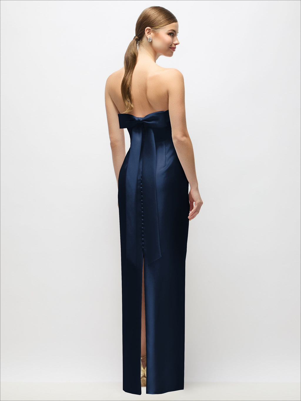 Strapless Cuff Satin Maxi Dress with Column Skirt & Back Bow