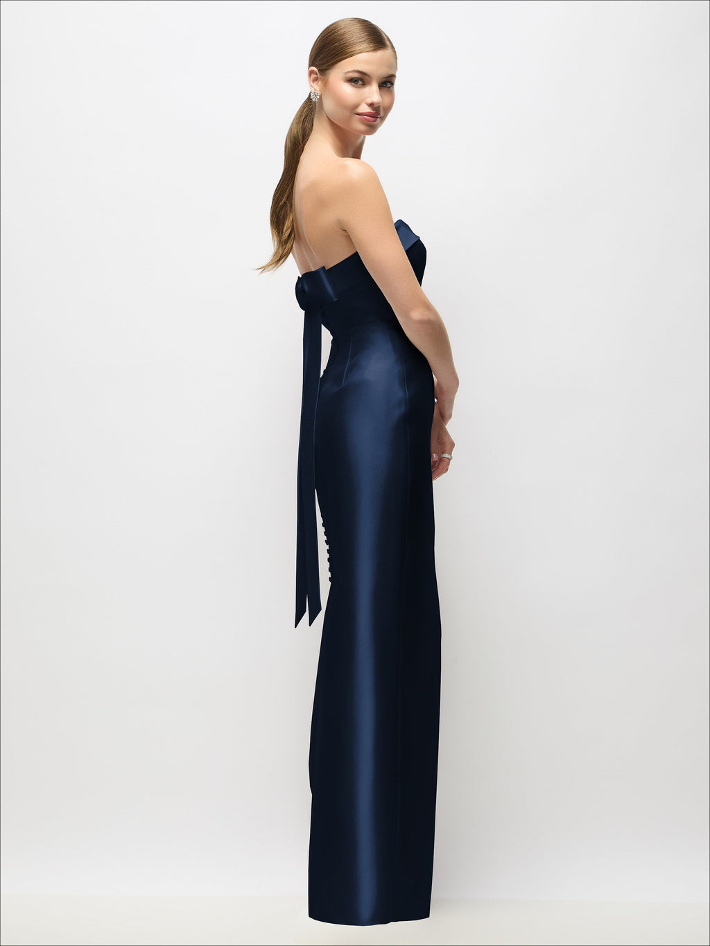 Strapless Cuff Satin Maxi Dress with Column Skirt & Back Bow