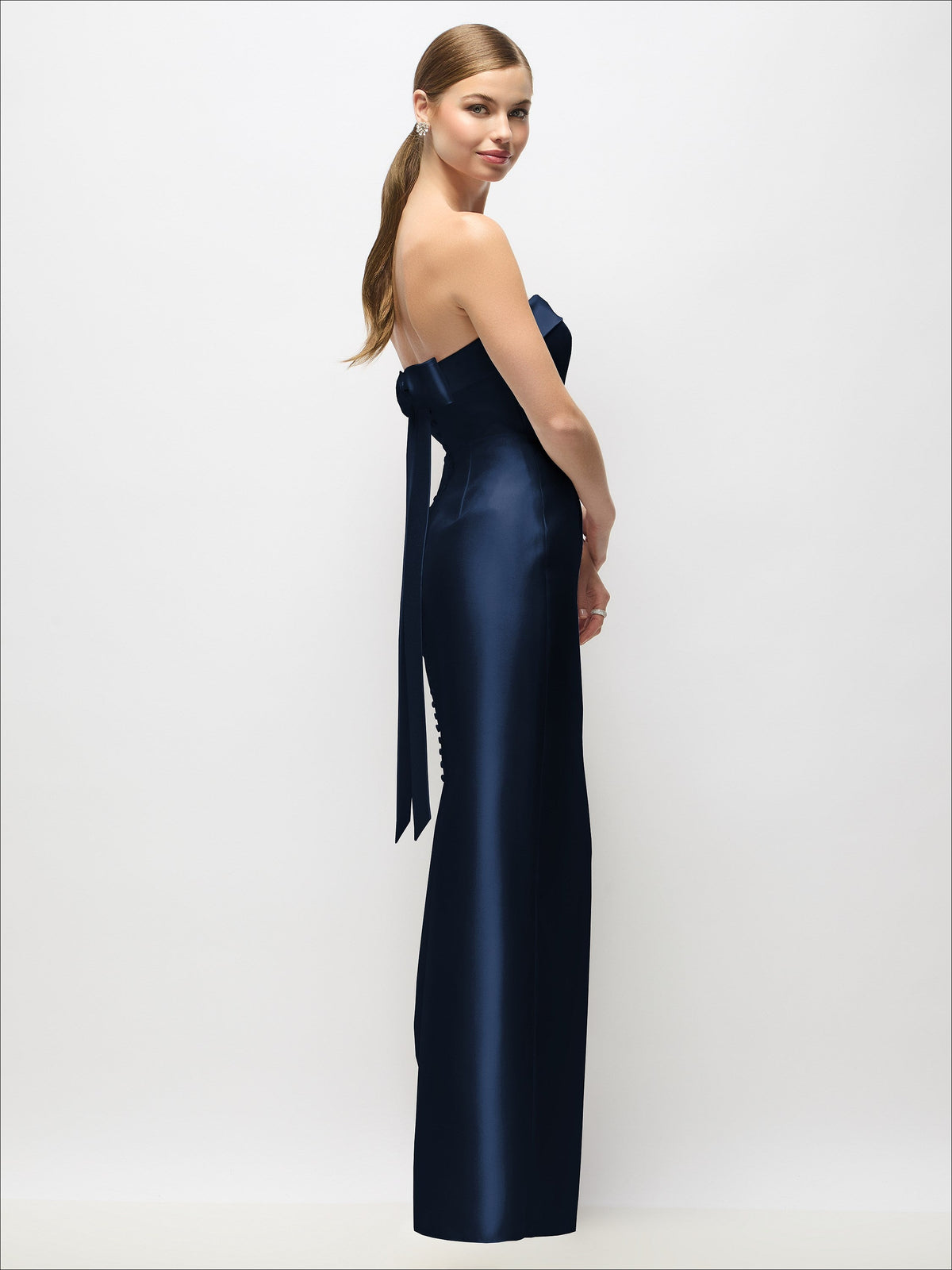 Strapless Cuff Satin Maxi Dress with Column Skirt & Back Bow