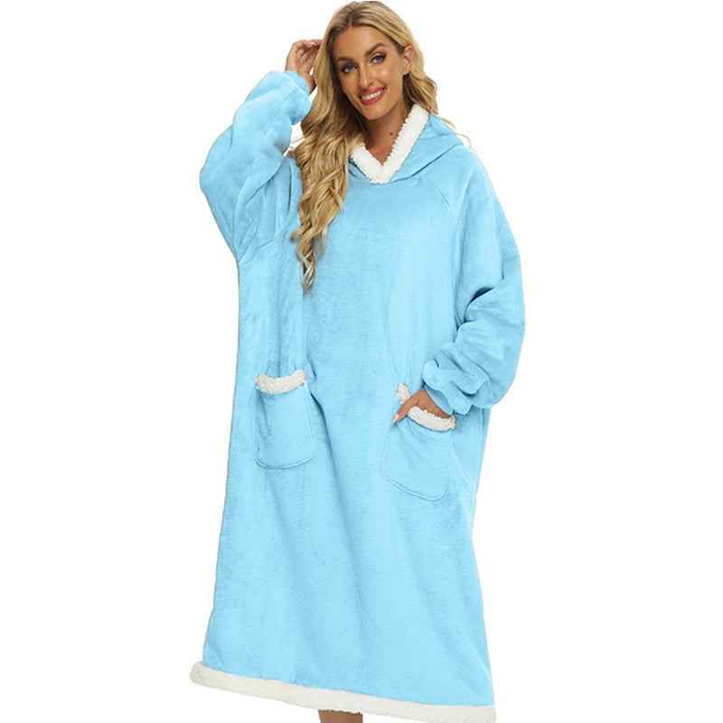 Super Long Flannel Blanket with Sleeves Women Men Pullover Fleece