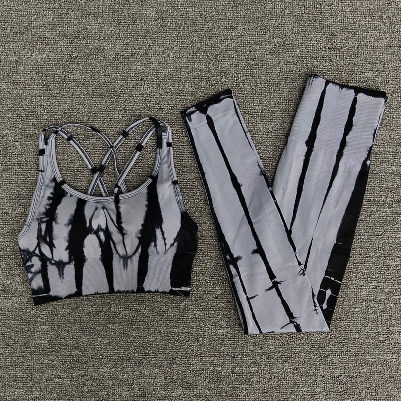 High waist gym suits padded push-up sports bra 2pcs sports yoga suits