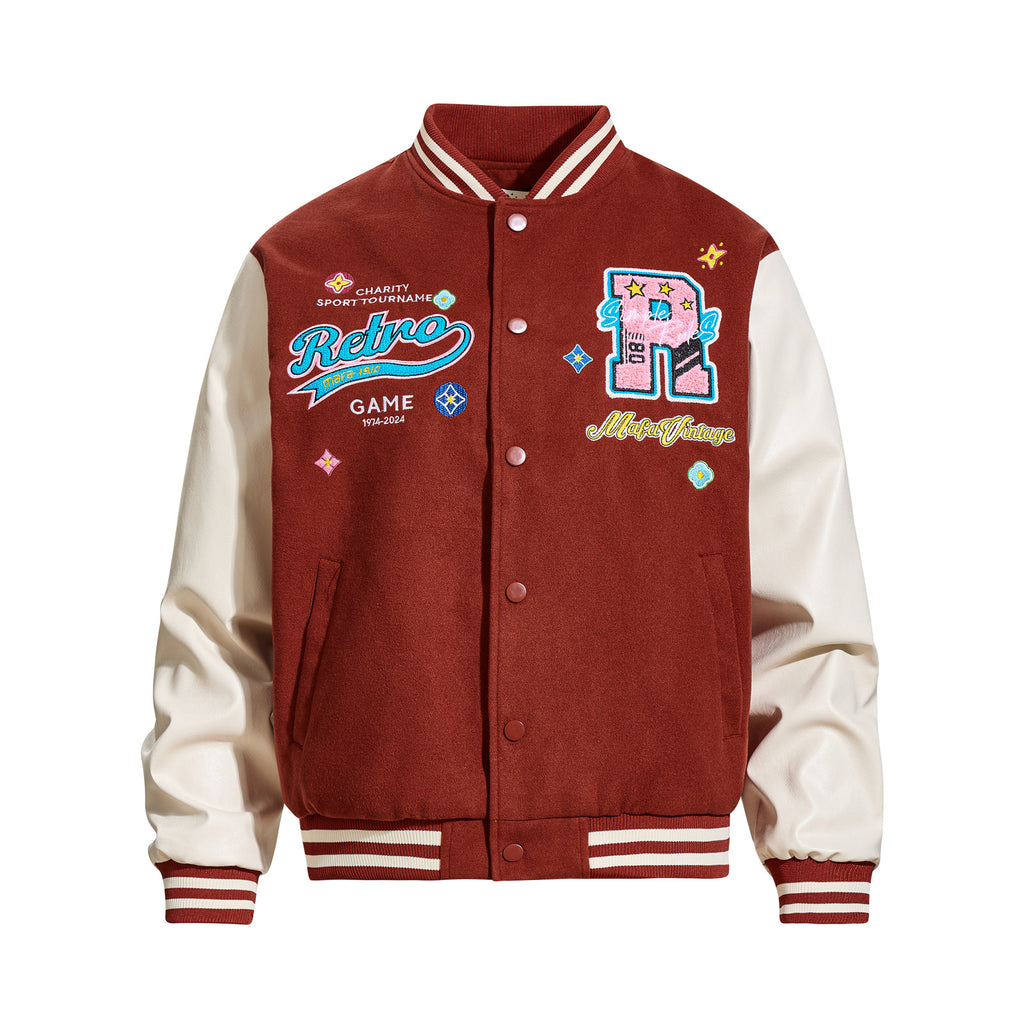 Heavy Embroidered Lettering Color-Blocked Jacket for Men and Women,