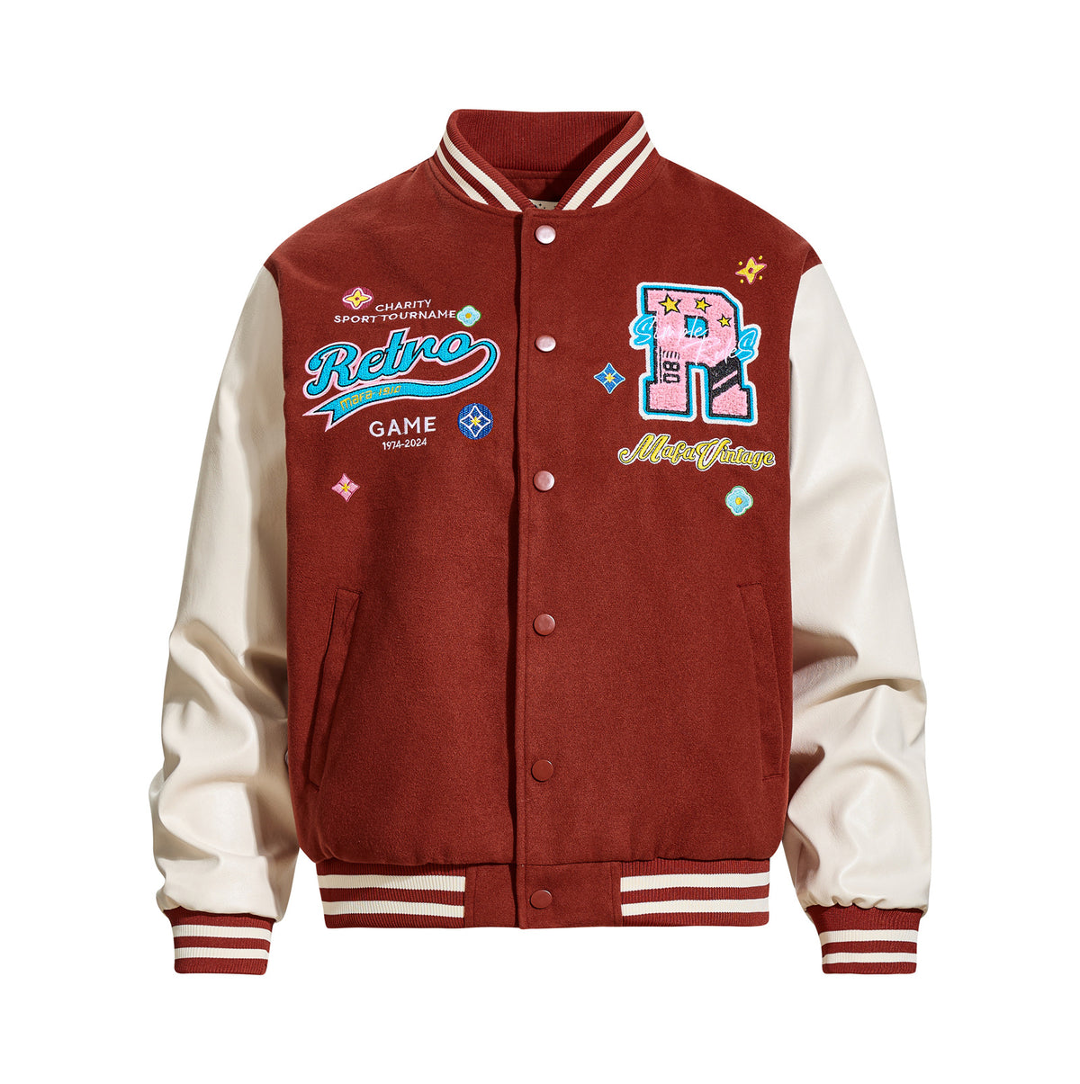 Heavy Embroidered Lettering Color-Blocked Jacket for Men and Women,