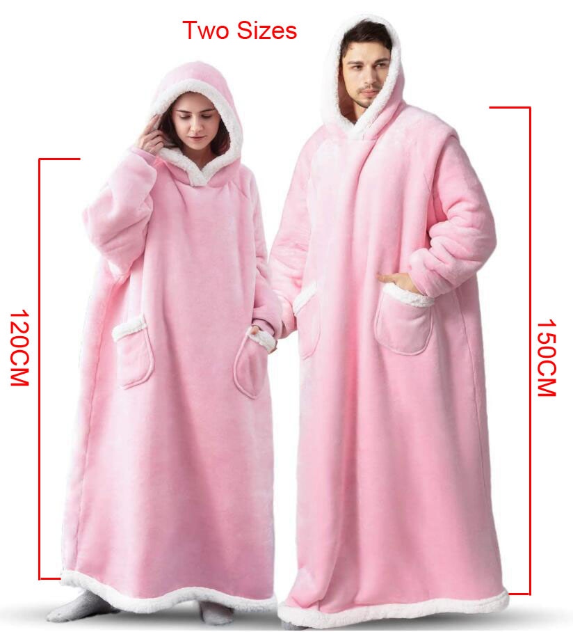 Super Long Flannel Blanket with Sleeves Women Men Pullover Fleece