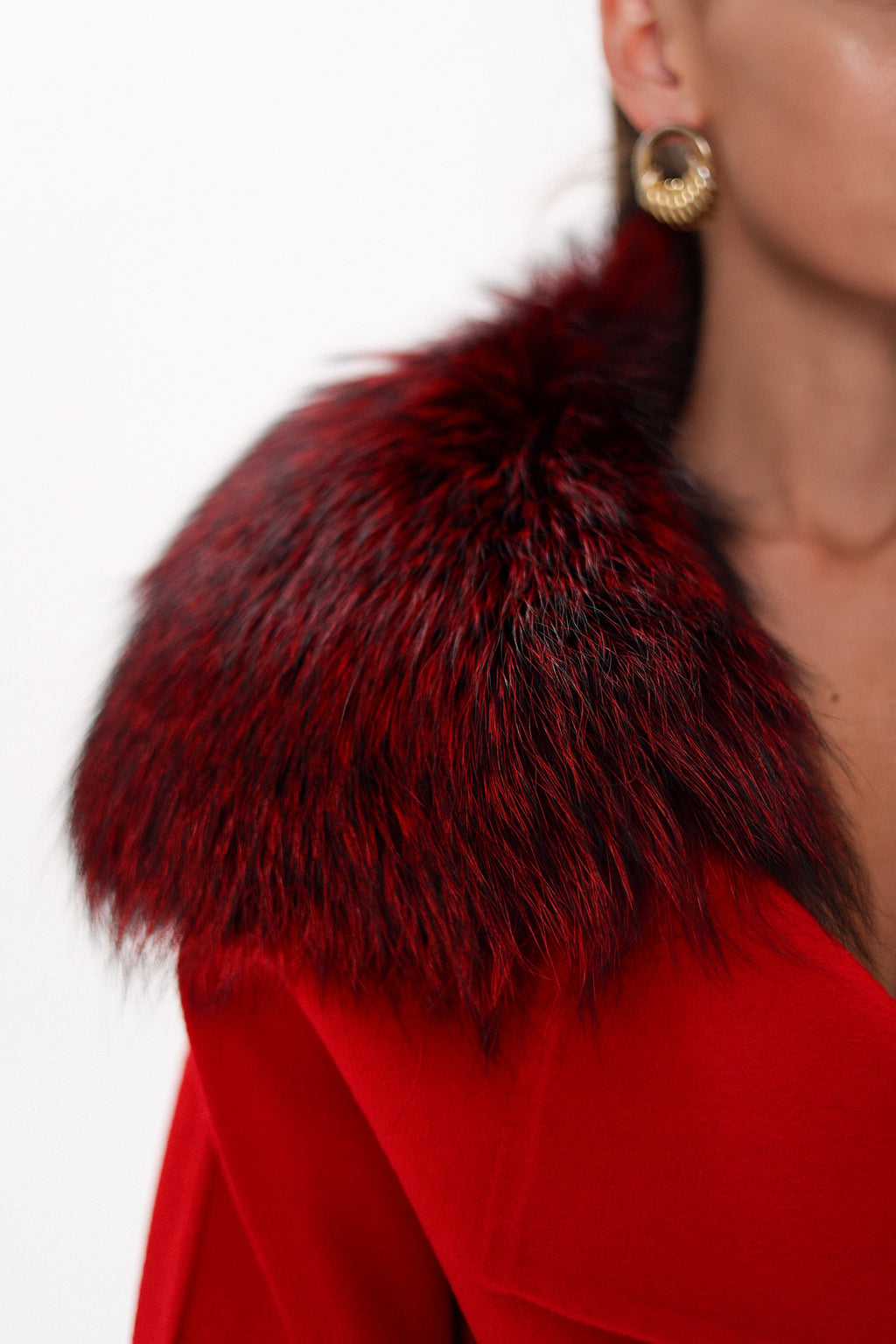 Saga®Furs Silver Fox Wool Alpaca Wraparound Coat in Red