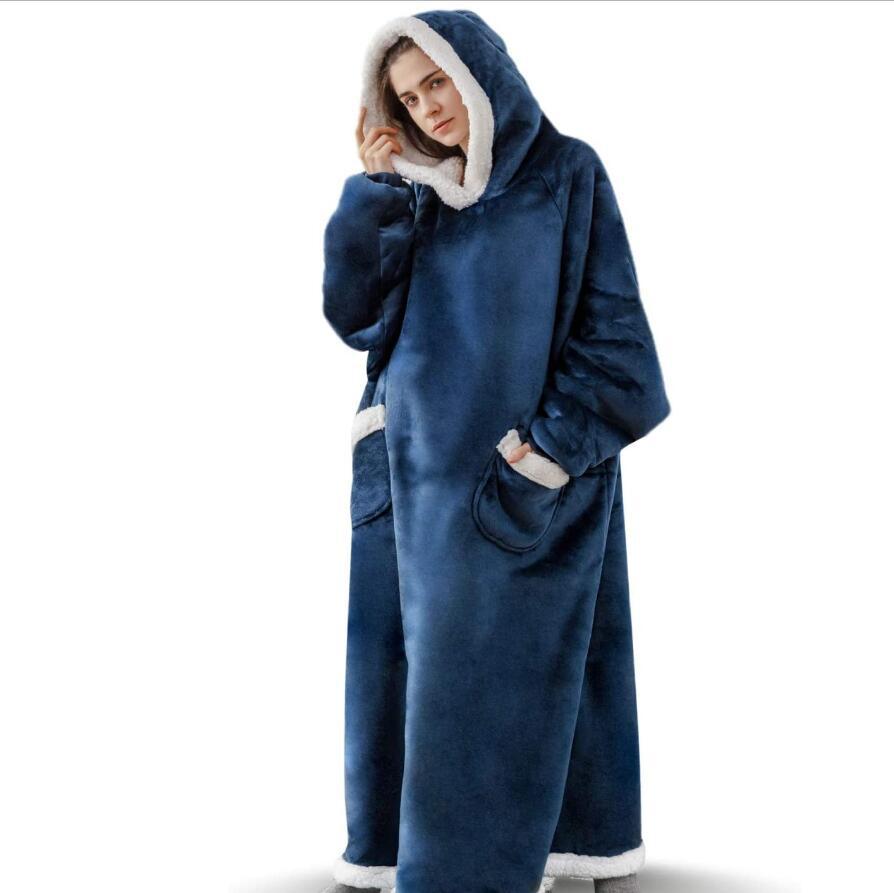 Super Long Flannel Blanket with Sleeves Women Men Pullover Fleece