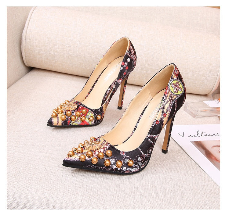 High Heels Plus Size Rhinestone Stiletto Rivets Women's Shoes