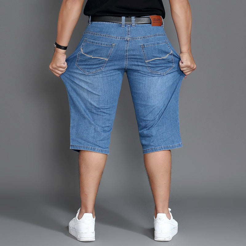 Oversized Denim Shorts,  Loose Fitting High Waisted Stretch Jeans