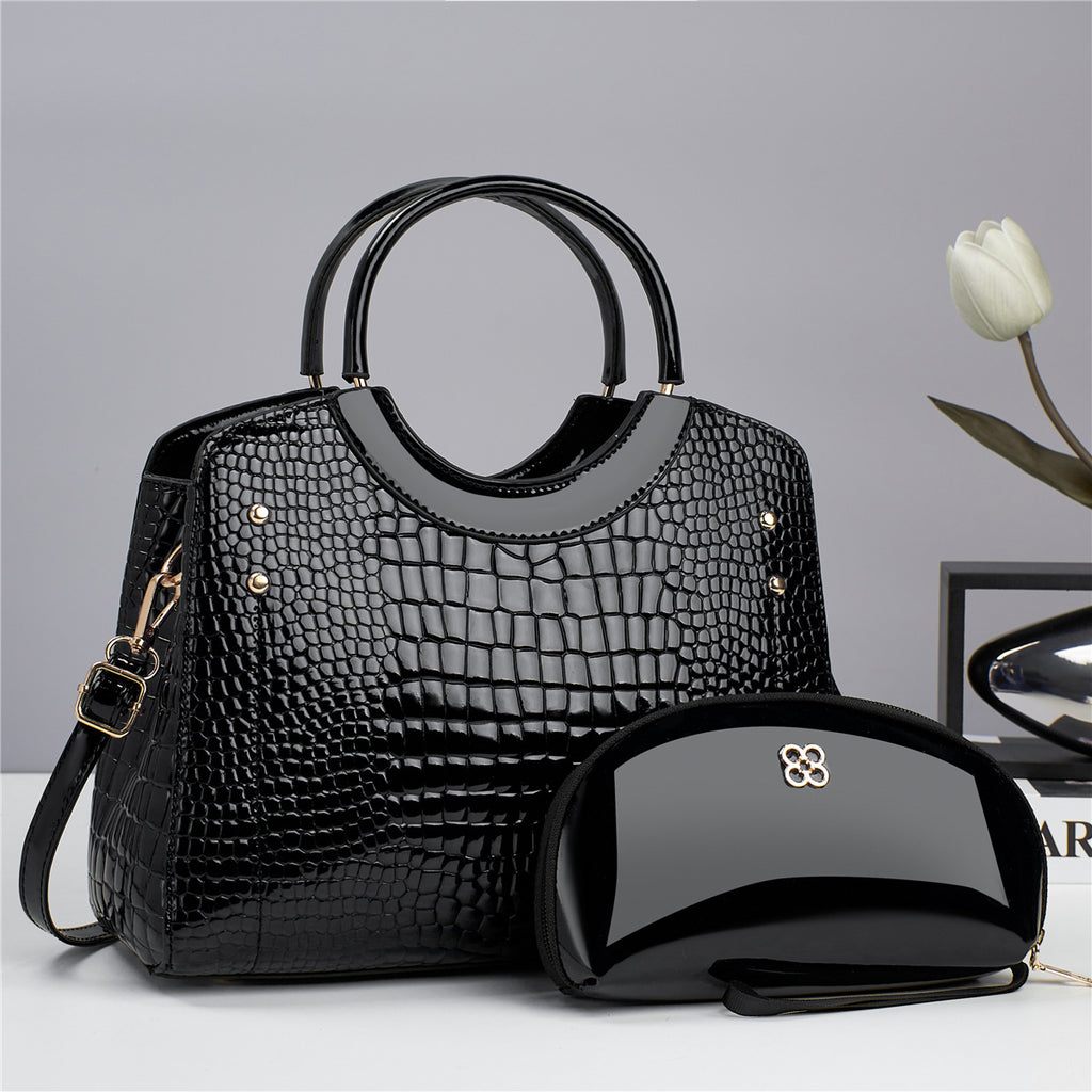 Snake patterned mother and child bag shiny leather  bag