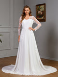 Lace long sleeve wedding bridal dress with built-in bra