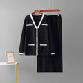 Knitted Skirt Sets, Pockets Cardigan V-Neck Sweaters Skirts Suits