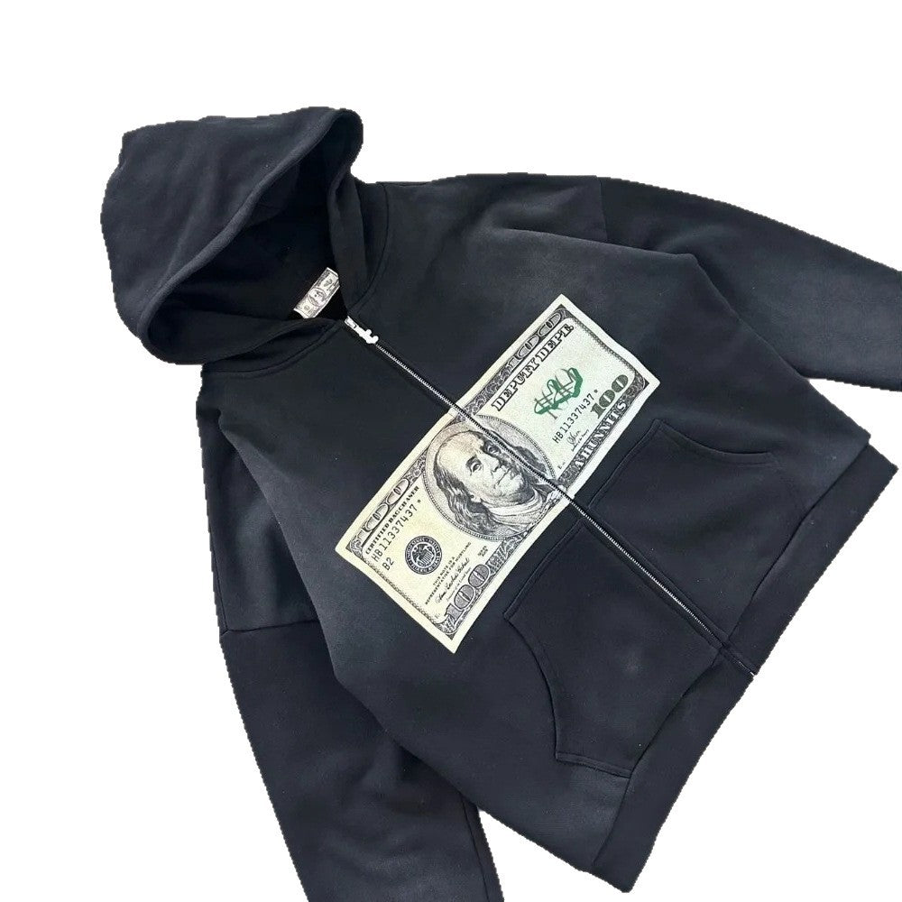 Retro Printed Zip-Up Hoodie for Men