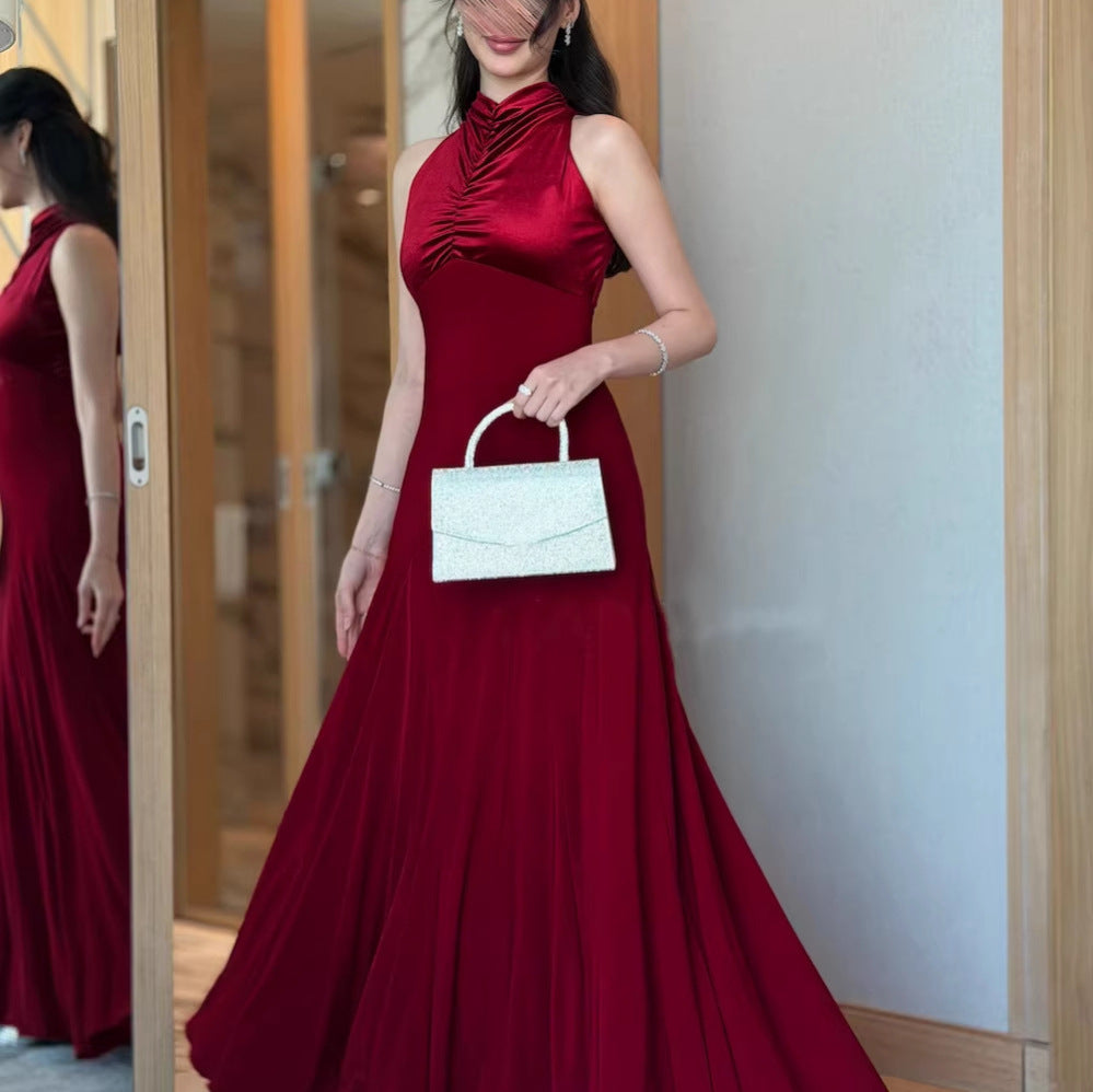 Elegant Red Satin Evening Dress. New High-End Wedding Guest Dress,