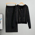 Knitted Cardigan High Waisted Buttocks Wrapped  Skirt 2 Piece Suits