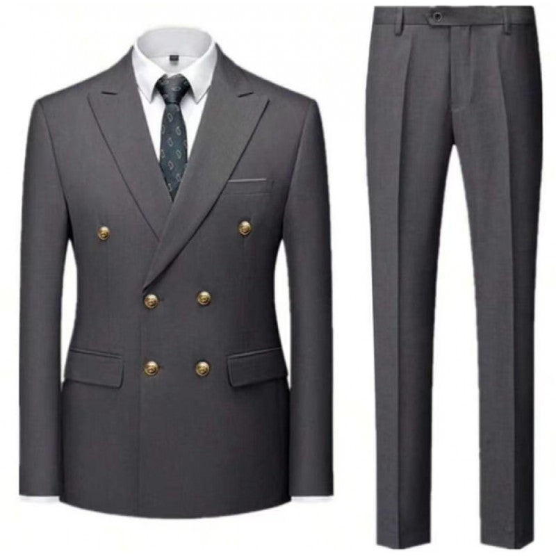 Double-Breasted Gold Button Suit Set for Men
