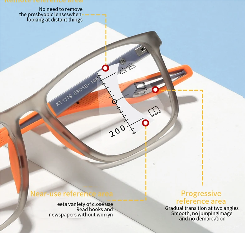 Multifocal Progressive Reading Glasses Vintage Women Men Sports Presbyopia Eyewear