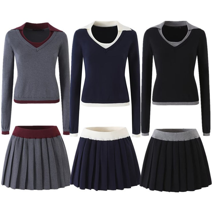 Wool Knit Top,  Pleated Mini Skirt Set